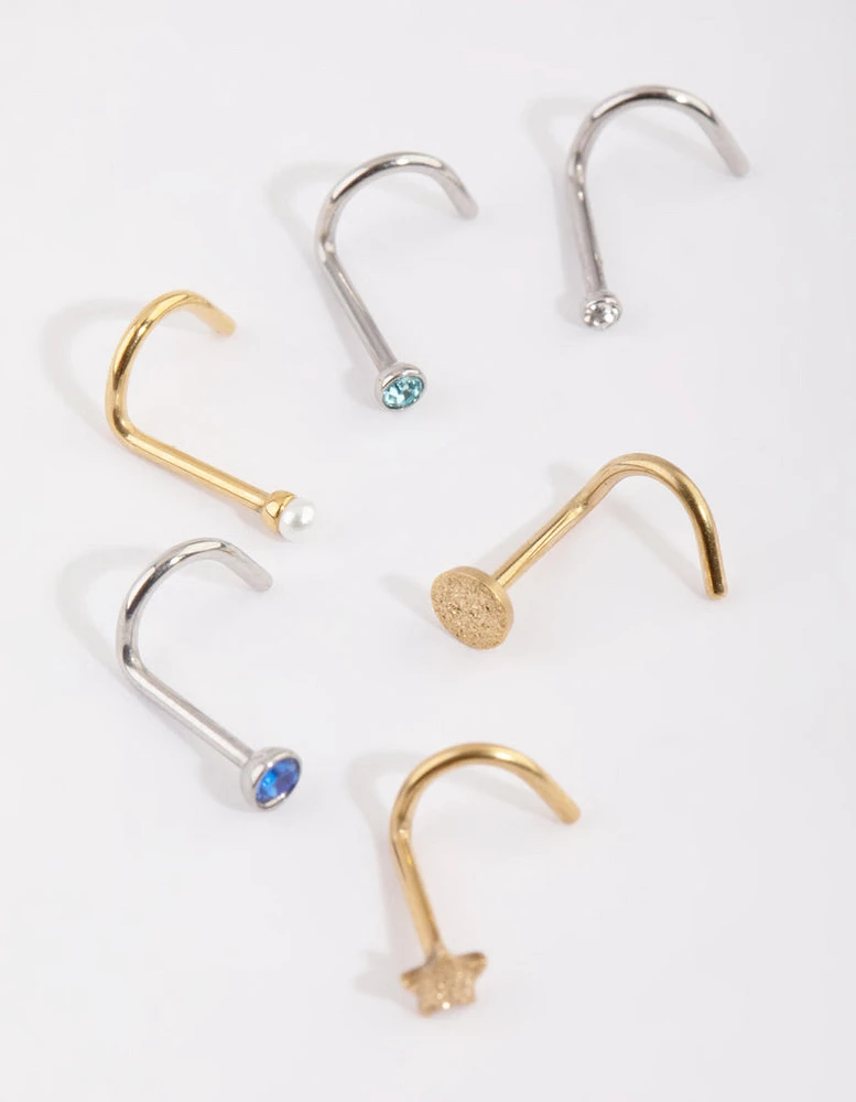 Mixed Surgical Steel Sapphire Nose Stud 6-Pack