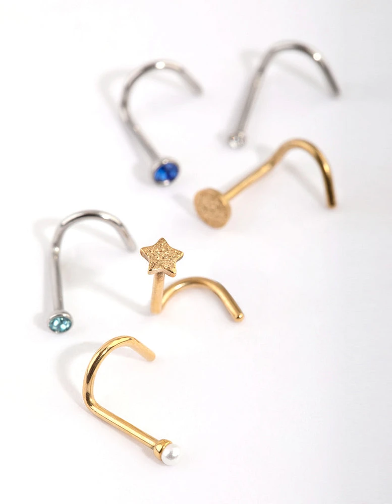 Mixed Surgical Steel Sapphire Nose Stud 6-Pack