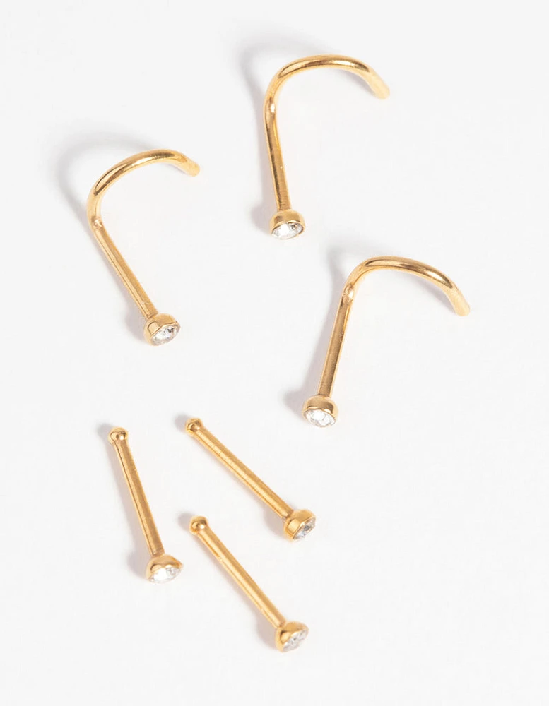 Gold-Plated Surgical Steel Nose Stud 6-Pack