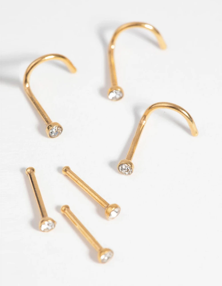 Gold-Plated Surgical Steel Nose Stud 6-Pack