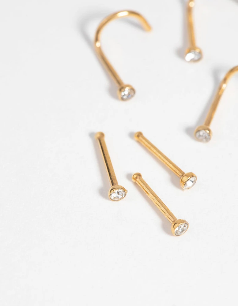 Gold-Plated Surgical Steel Nose Stud 6-Pack