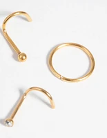 Gold-Plated Surgical Steel Nose Stud & Ring Pack