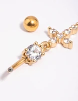 Gold Plated Surgical Steel Cros Belly Bar