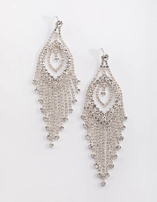 Silver Diamante Tassel Statement Earrings