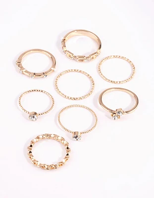 Gold & Diamante Chain Ring Pack