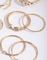 Gold Diamante & Pearl Ring Pack