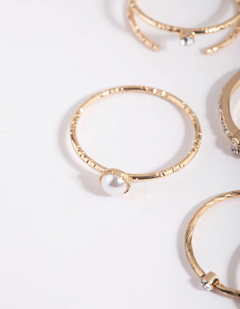 Gold Diamante & Pearl Ring Pack