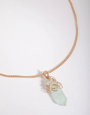 Gold Green Fluorite Shard Necklace