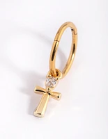 Gold Plated Surgical Steel Cubic Zirconia Cross Belly Ring