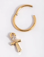 Gold Plated Surgical Steel Cubic Zirconia Cross Belly Ring