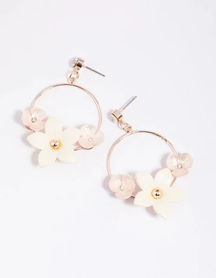 White Pearlised Flower Drop Earrings