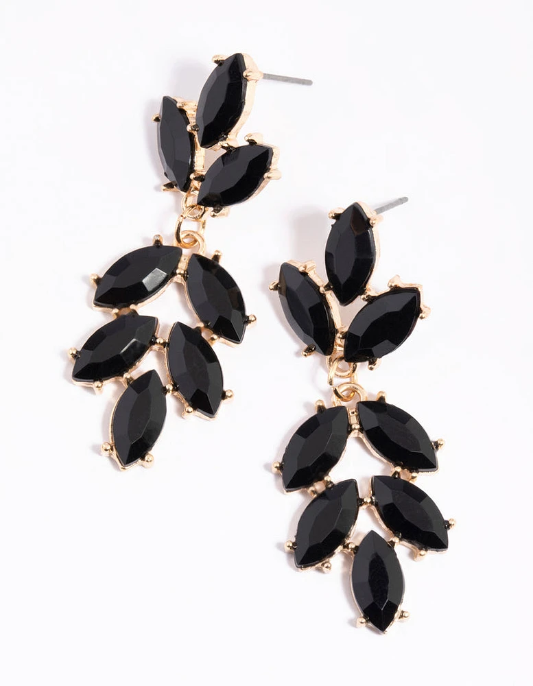 Black Stone & Leaf Drop Earrings