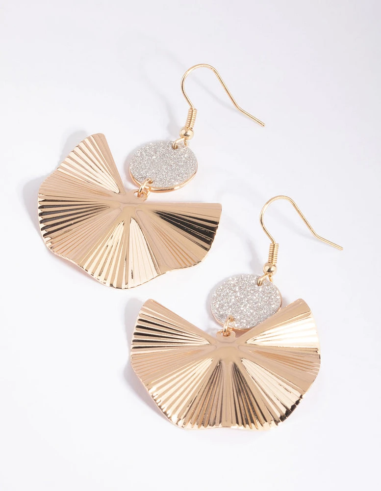 Gold Glitter Fan Drop Earrings