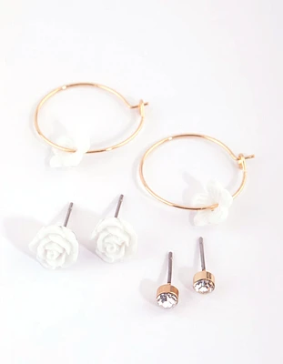 Rose Gold Floral Stud Earring Pack