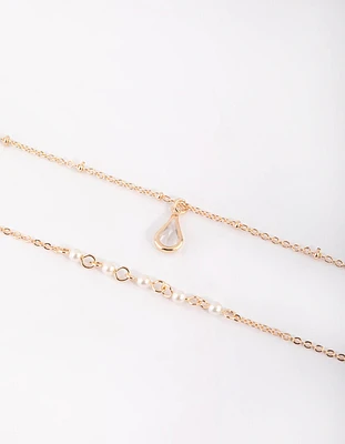 Gold Pearl & Teardrop Diamante Bracelet Set