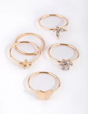 Gold Butterfly Garden Ring 5-Pack