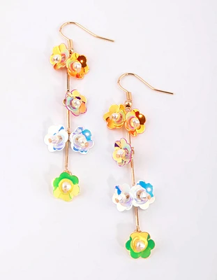 Gold Metallic Flower Drop Earrings