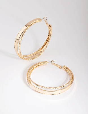 Gold Triple Textured Hoop Earrings