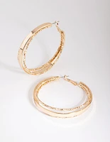 Gold Triple Textured Hoop Earrings