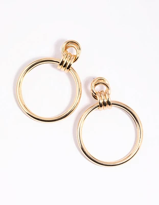 Gold Circular Door Knocker Drop Earrings