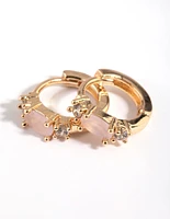 Rose Quartz & Diamante Huggie Hoop Earrings