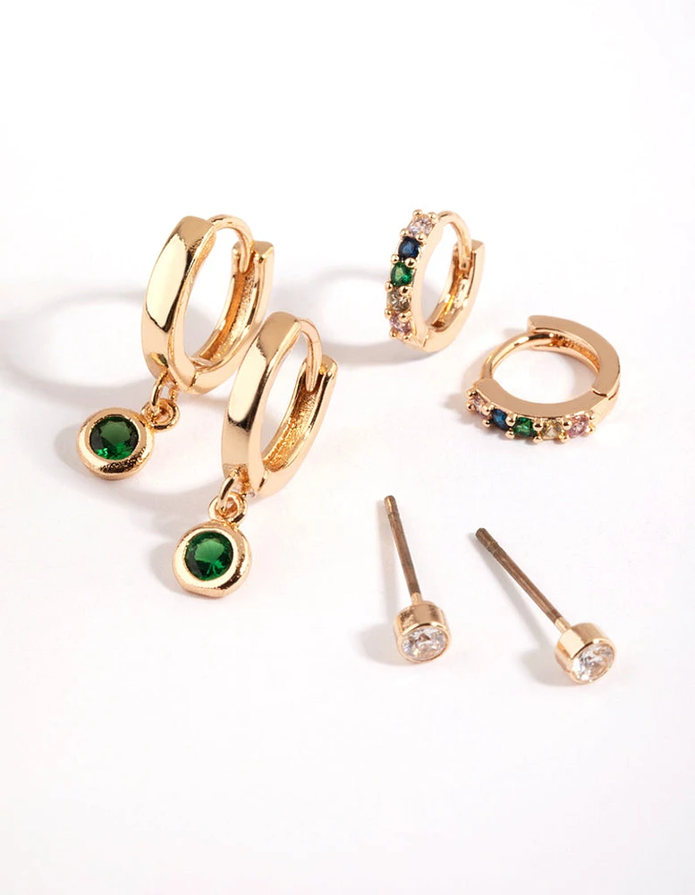 Green Stud & Huggie Hoop Earring Stack Pack