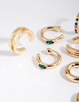 Gold & Colourful Cuff & Huggie Hoop Earring Stack 5-Pack