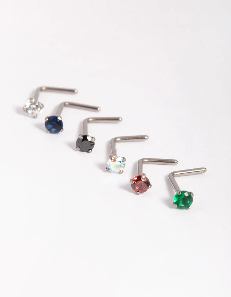 Titanium Mixed Stone Nose Stud 6-Pack