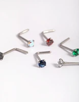 Titanium Mixed Stone Nose Stud 6-Pack