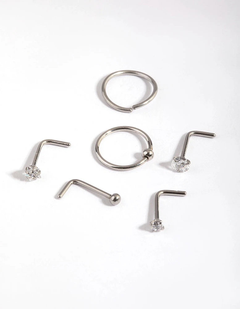 Surgical Steel Diamante Mixed Nose Ring 6-Pack