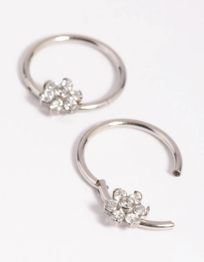 Surgical Steel Flower Hoop Earrings