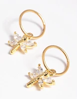 Gold Plated Surgical Steel Cubic Zirconia Dragonfly Hoop Earrings