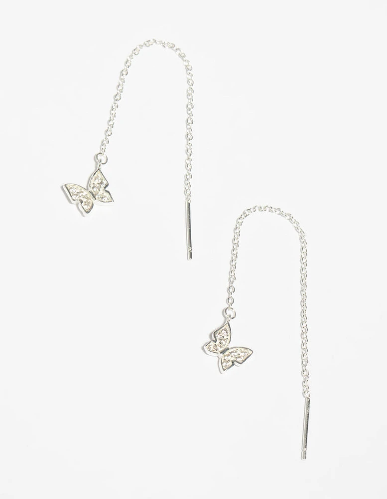 Sterling Silver Butterfly Drop Earrings