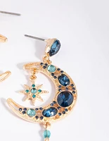 Navy Moon Drop Earrings