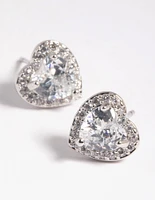 Rhodium Diamante Heart Stud Earrings