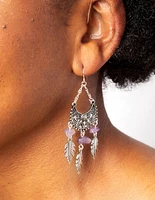 Antique Silver Fan Drop Earrings with Amethyst