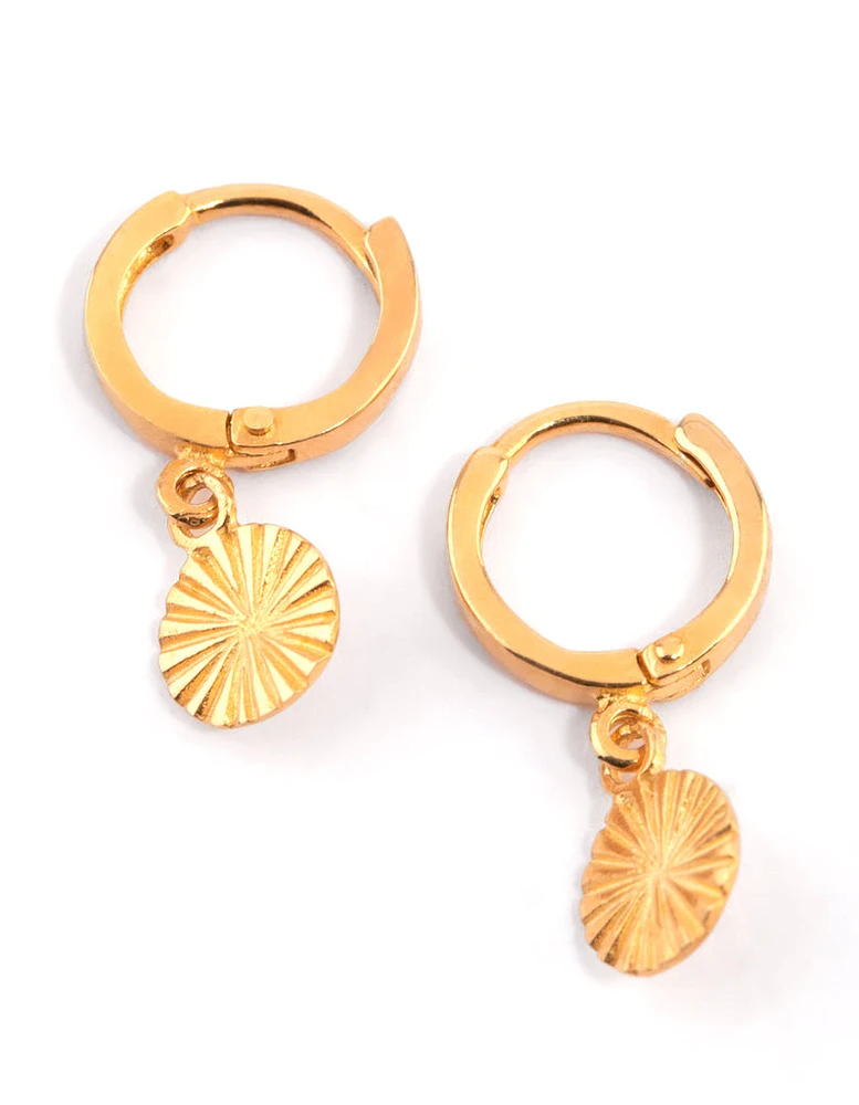 Gold Plated Sterling Silver Etched Huggie Hoop Earrings