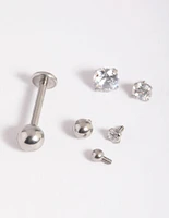 Surgical Steel Cubic Zircoia Polished Flat Back 6-Pack