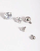 Surgical Steel Cubic Zircoia Polished Flat Back 6-Pack