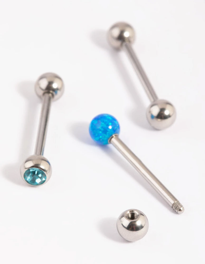 Surgical Steel Opal Tongue Ring Pack