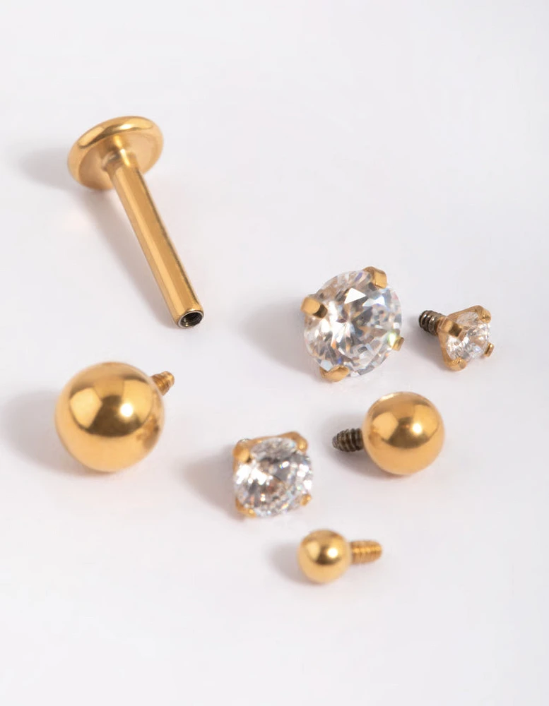 Gold Plated Surgical Steel Cubic Zirconia Flat Back 6-Pack