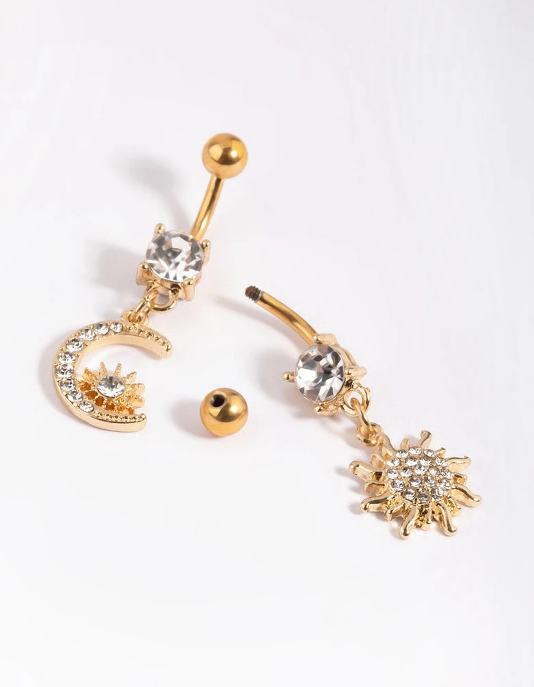 Gold Plated Surgical Steel Moon Belly Bar Pack