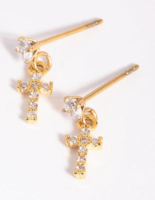 Gold Plated Surgical Steel Cross Stud Earrings