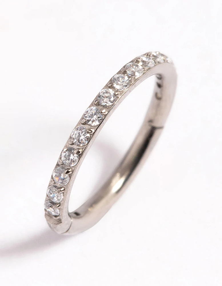 Titanium Cubic Zirconia Pave Clicker Ring