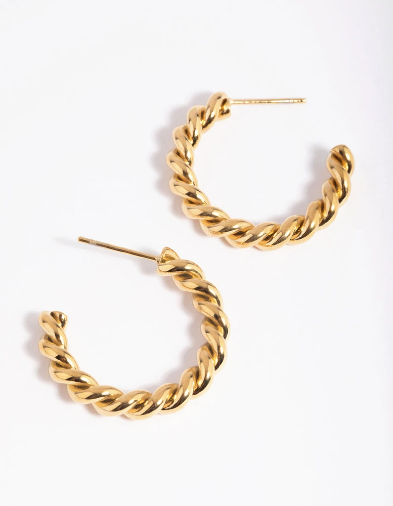 Gold Plated Stainless Steel Twisted Hoop Earrings