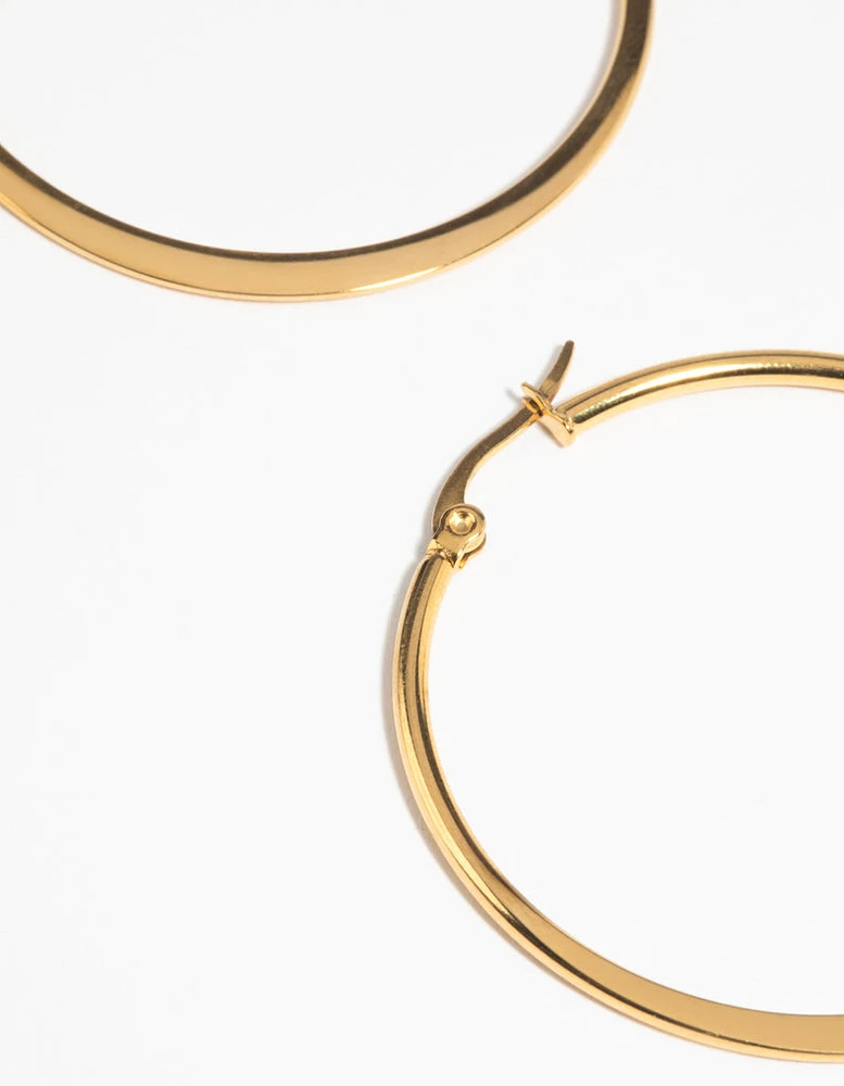 Waterproof Gold Plated Stainless Steel Thin Hoop Earrings