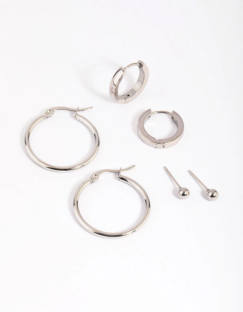 Stainless Steel Ball Stud Earring Pack