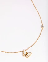 Waterproof Gold Plated Stainless Steel Butterfly Pendant Necklace