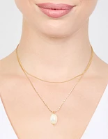 Waterproof Gold Plated Stainless Steel Snake Chain & Freshwater Pearl Layered Necklace