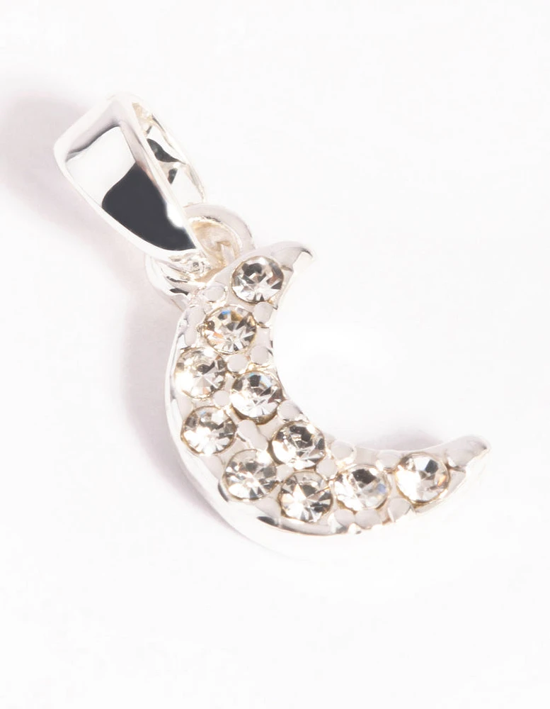 Silver Plated Diamante Moon Charm